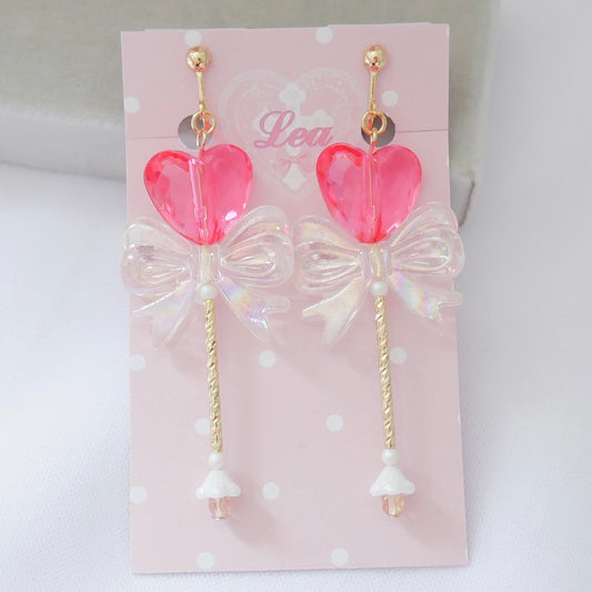 <15032>Fairy princess magic stick earrings (pink×ribbon)