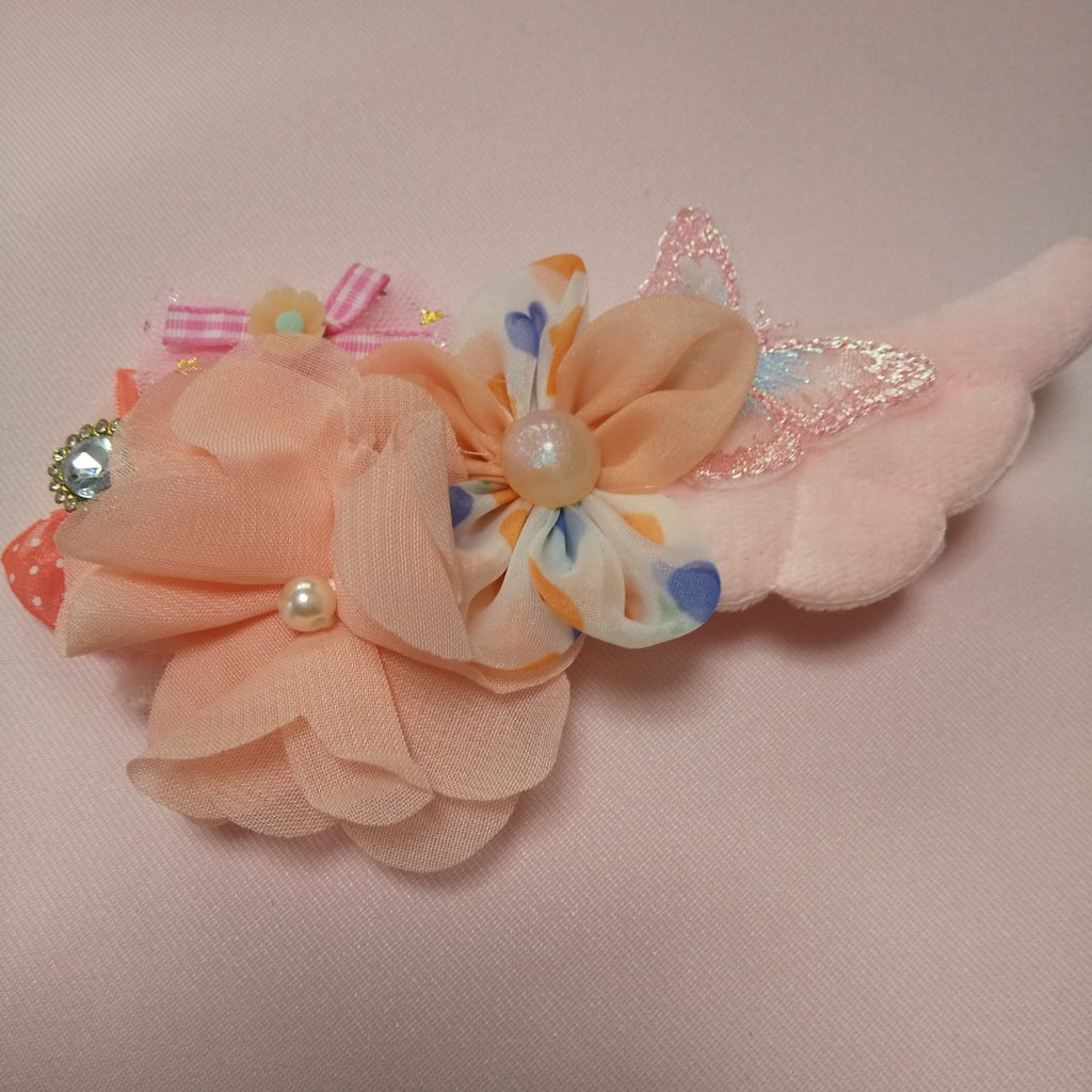 <35055>Flower hair clip with wings (orange& pink)1