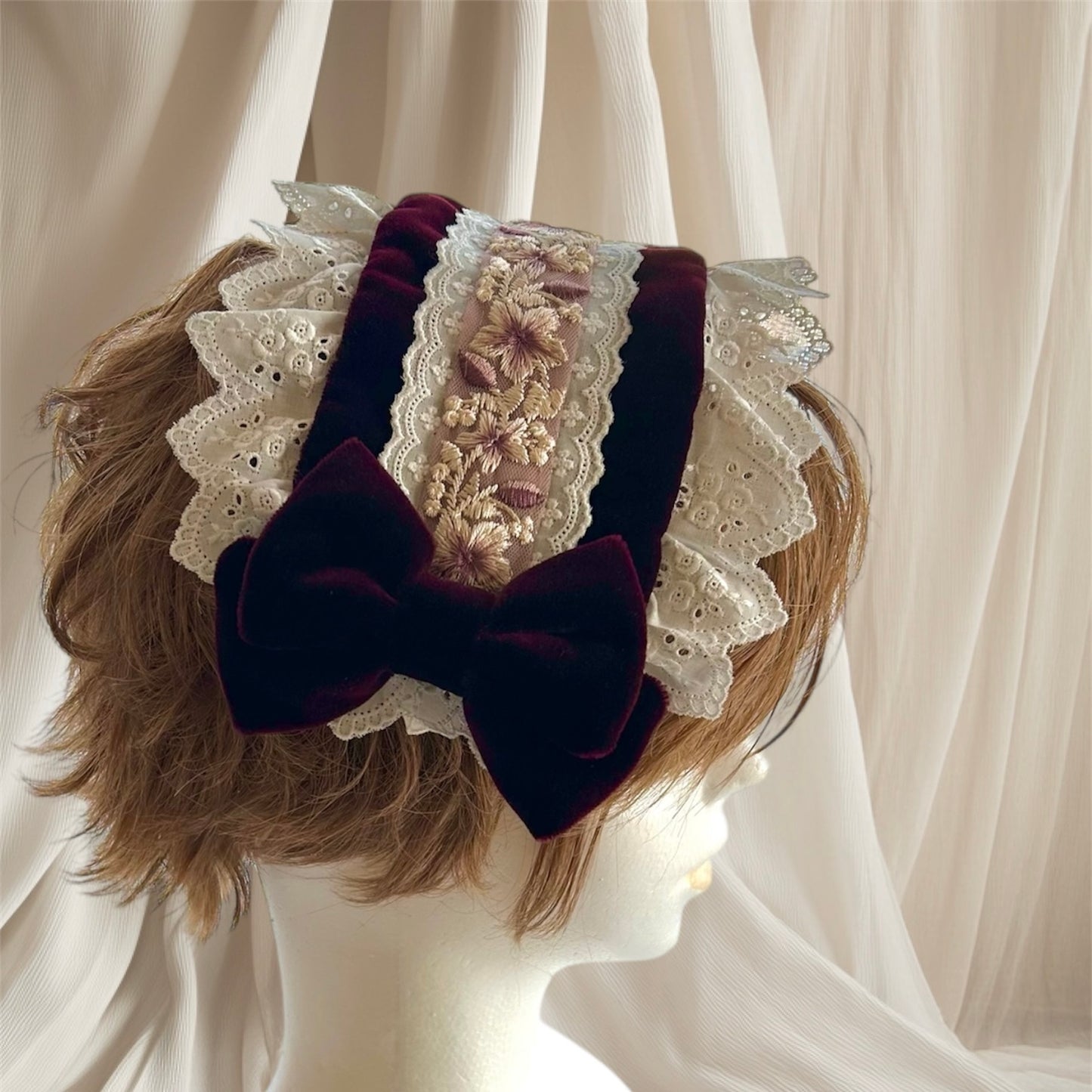 <03023>Headdress: Velvet fabric (Bordeaux)