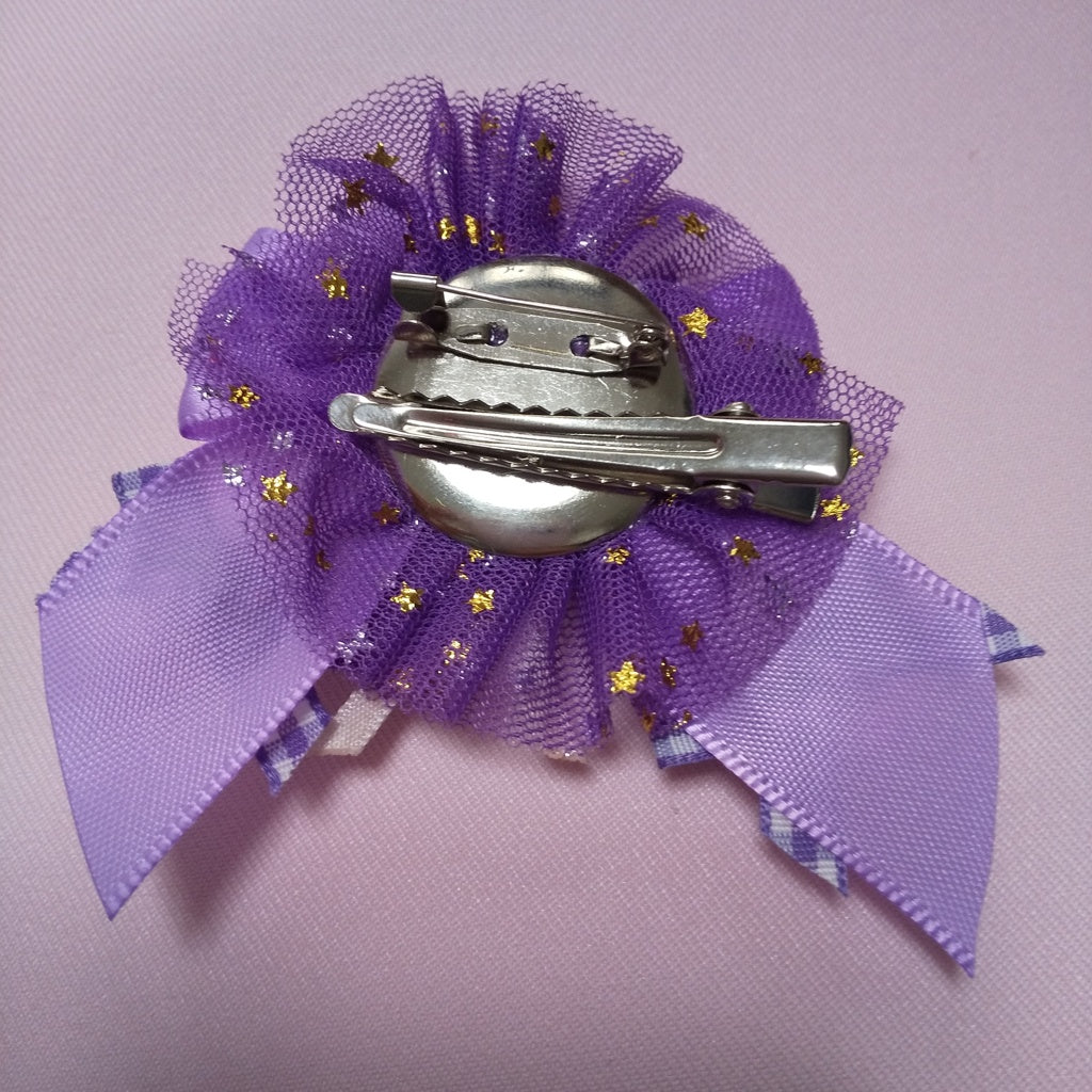 <35068>Flower ribbon brooch (purple)