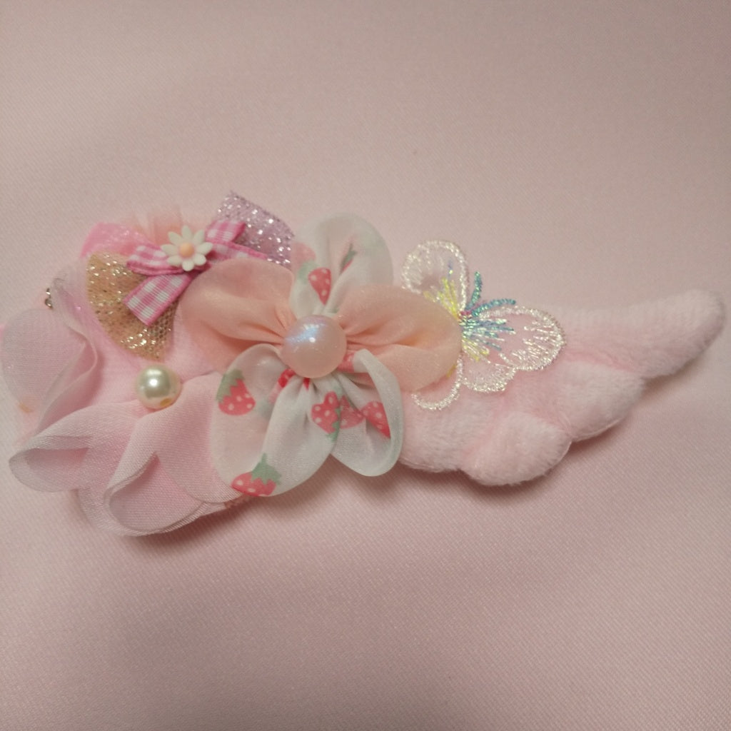 <35058>Flower hair clip with wings (pink)