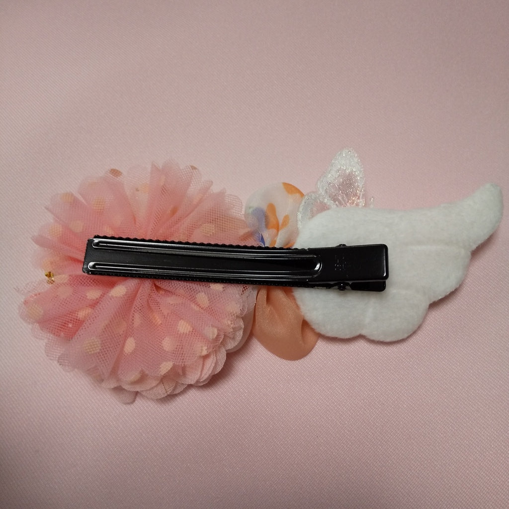 <35054>Flower hair clip with wings (orange & orange)