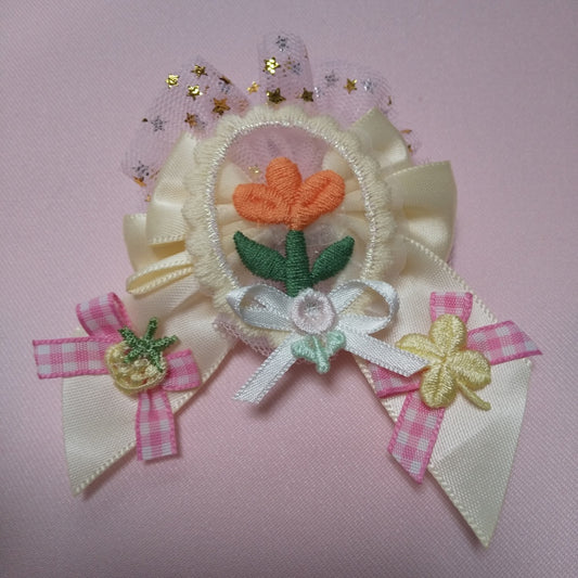 <35065>Flower ribbon brooch (orange)