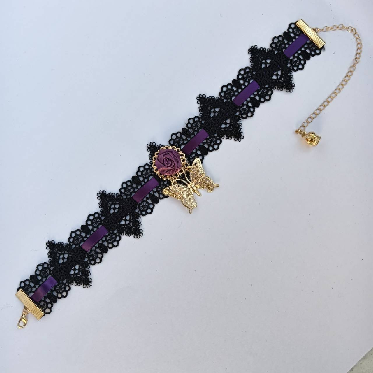 <09009>Mini rose ribbon choker(purple)