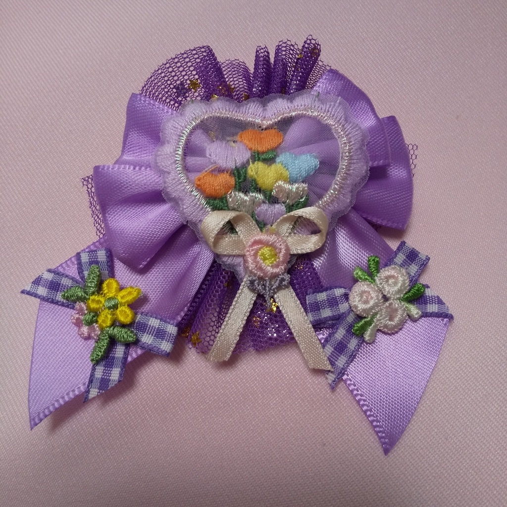 <35068>Flower ribbon brooch (purple)