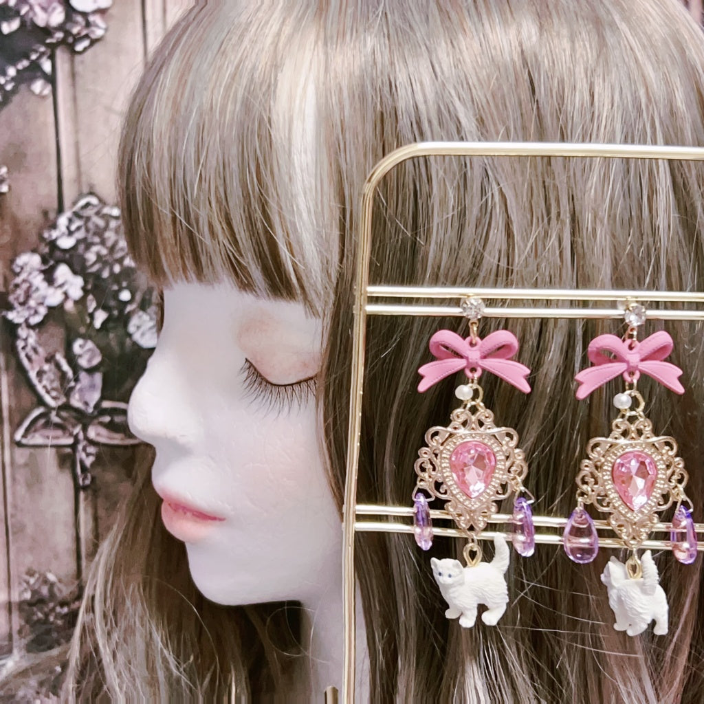 <30034>earring( pink ribbon Kitty)