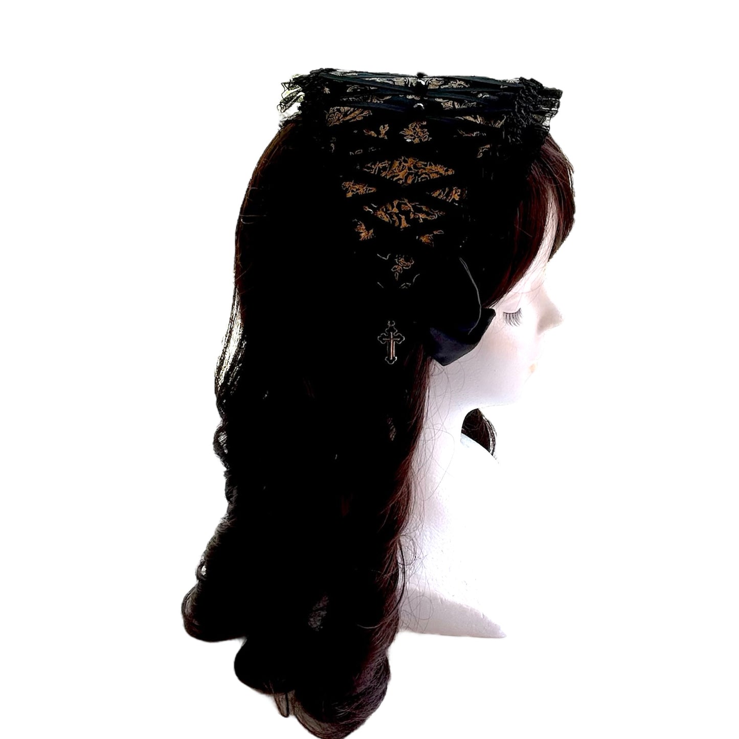 <03014>Headdress: Almond shaped, with black beads (Black)