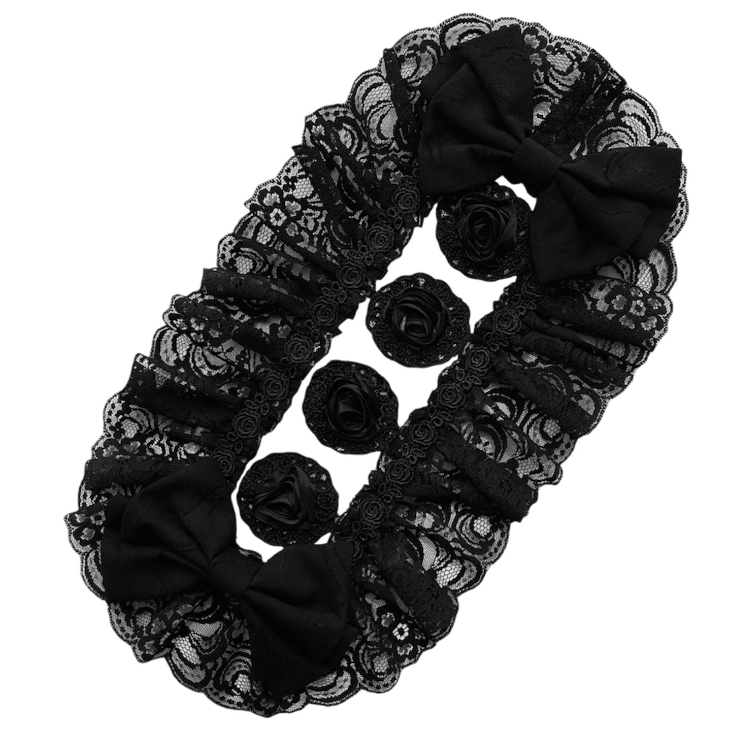 <03010>Headdress: Black rose motifs (Black and White)