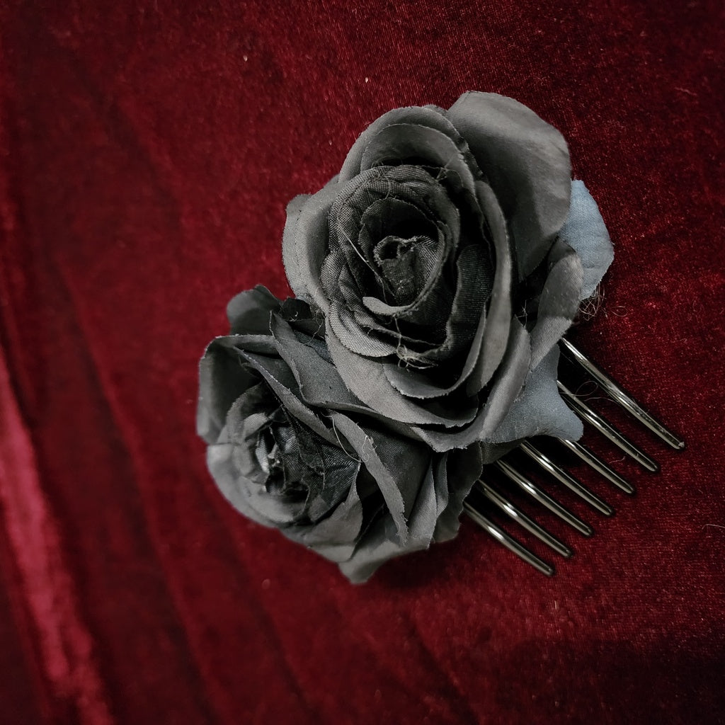 <11042>Black Rose Evening Hair Comb