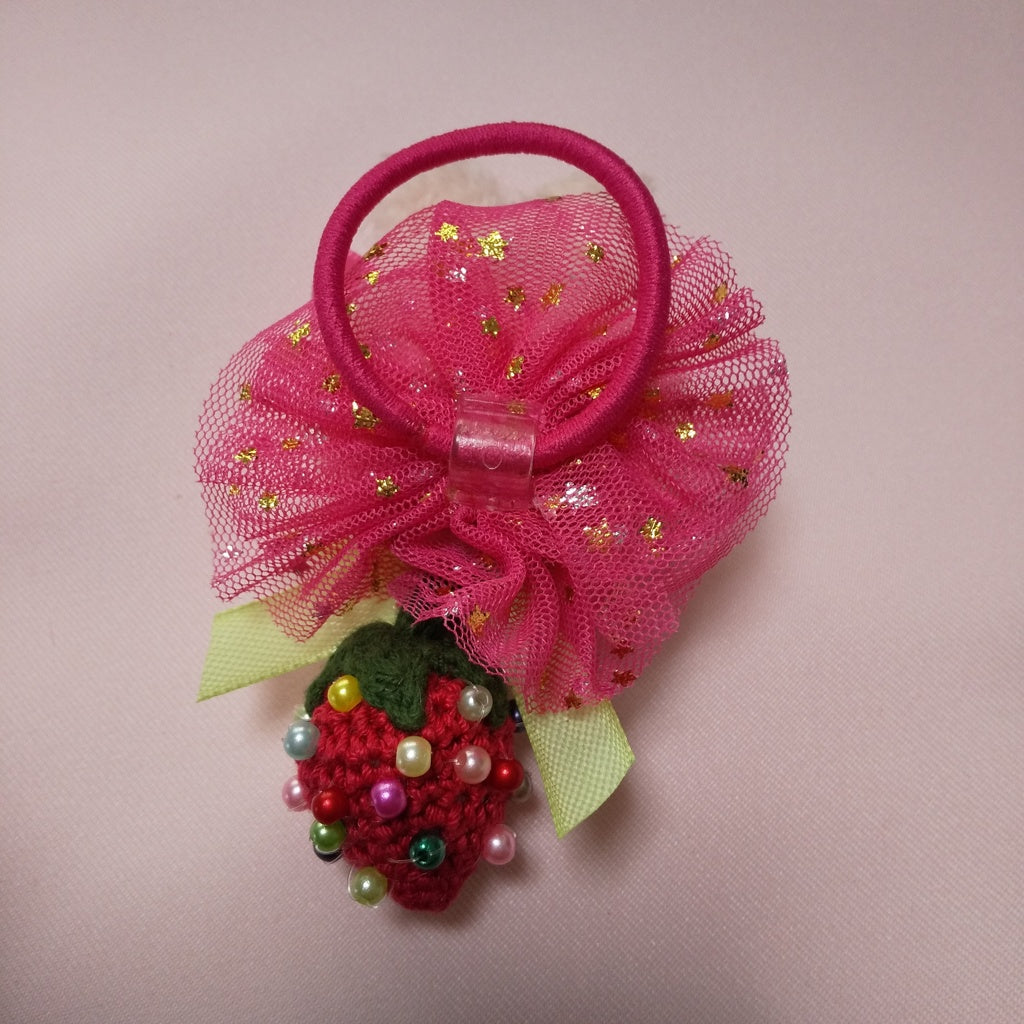 <35032>Rabbit strawberry hair tie (dark pink)