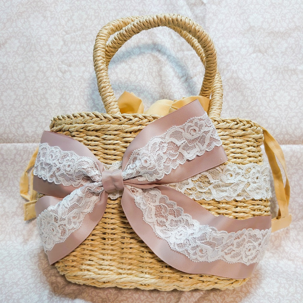 <02001>Big ribbon basket bag (brown)