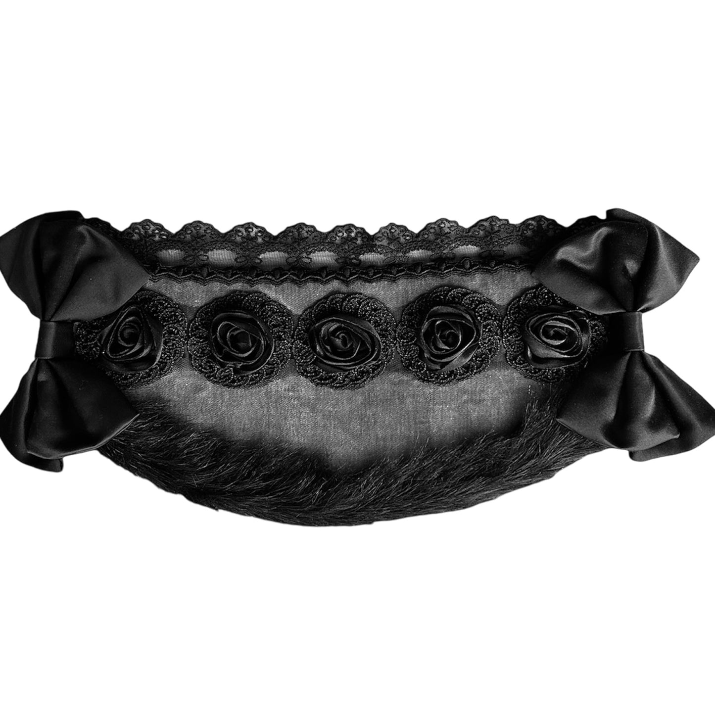 <03008>Headdress: Velveteen fabric with eco fur (Dark gray)