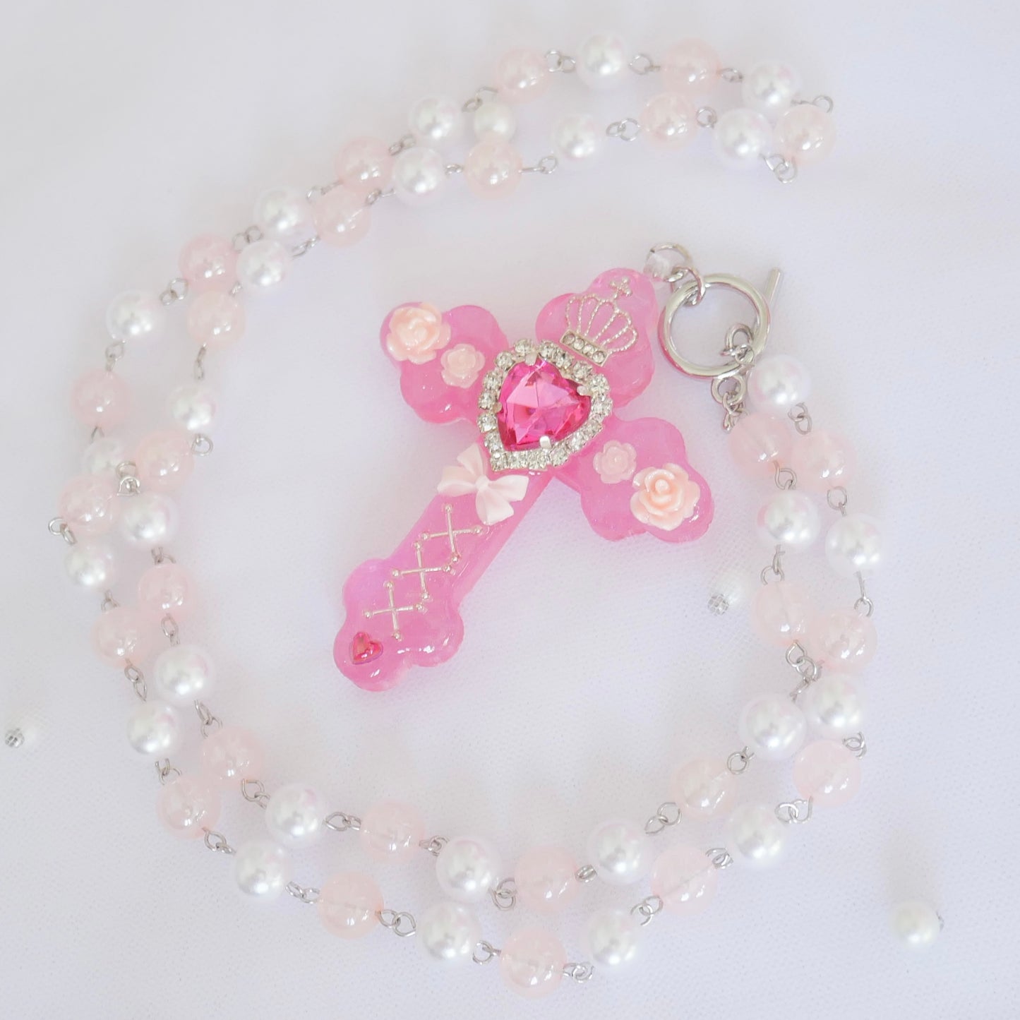 <15014>Cross neckless (pink)