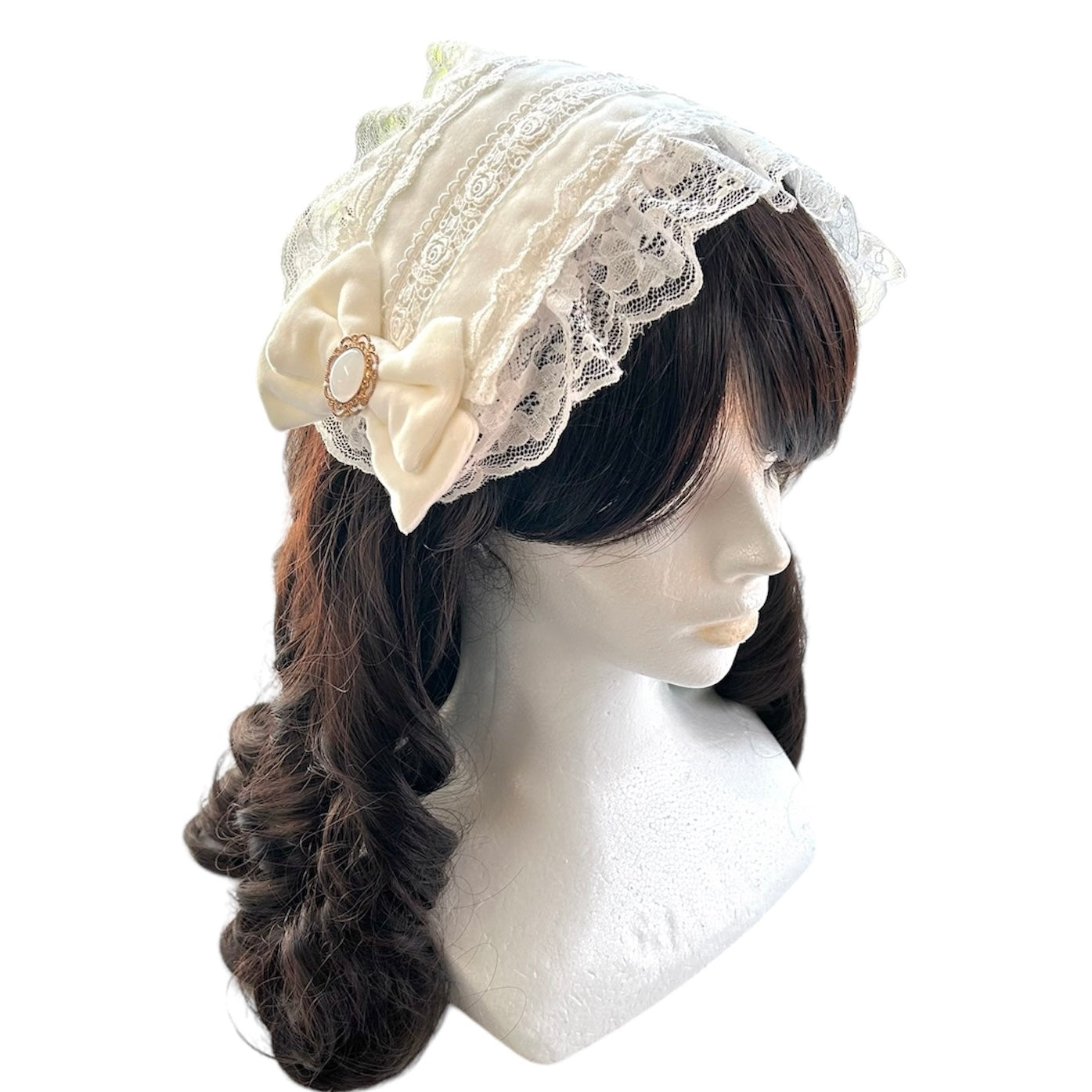 <03026>Headdress: Velvet fabric (Off-white)