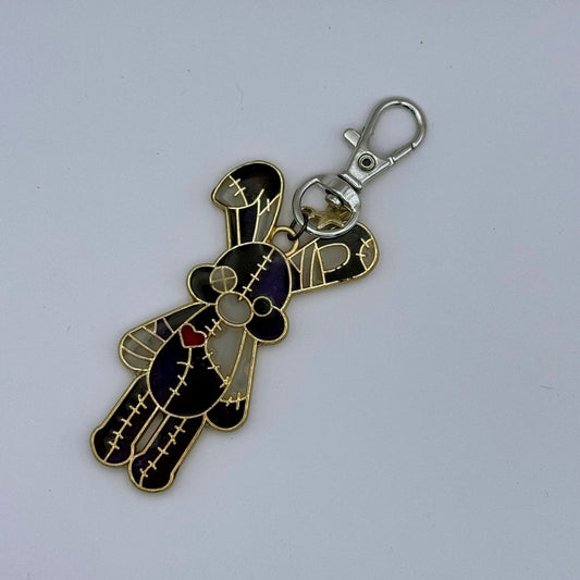 <18124>Patched rabbit keychain (brownpurple)