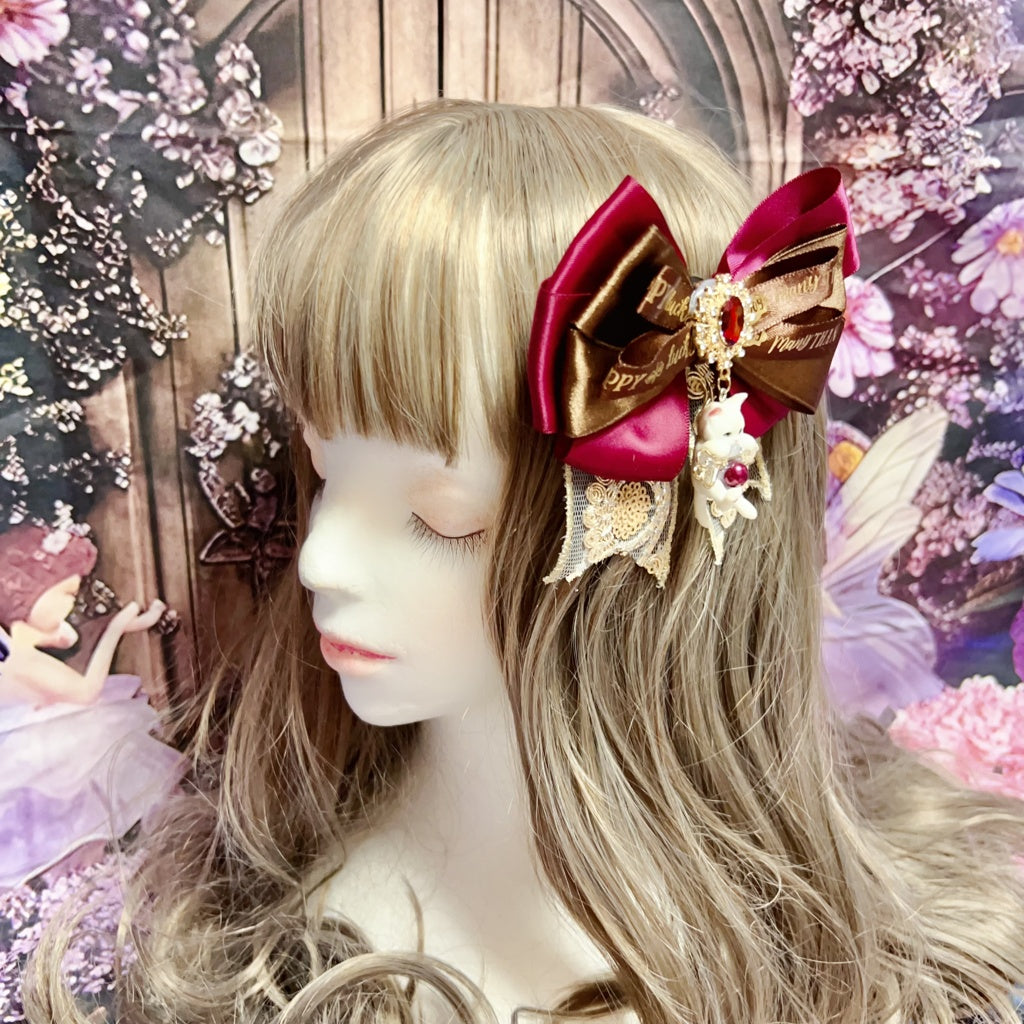 <30035>RED ribbon＆CAT HARE clip