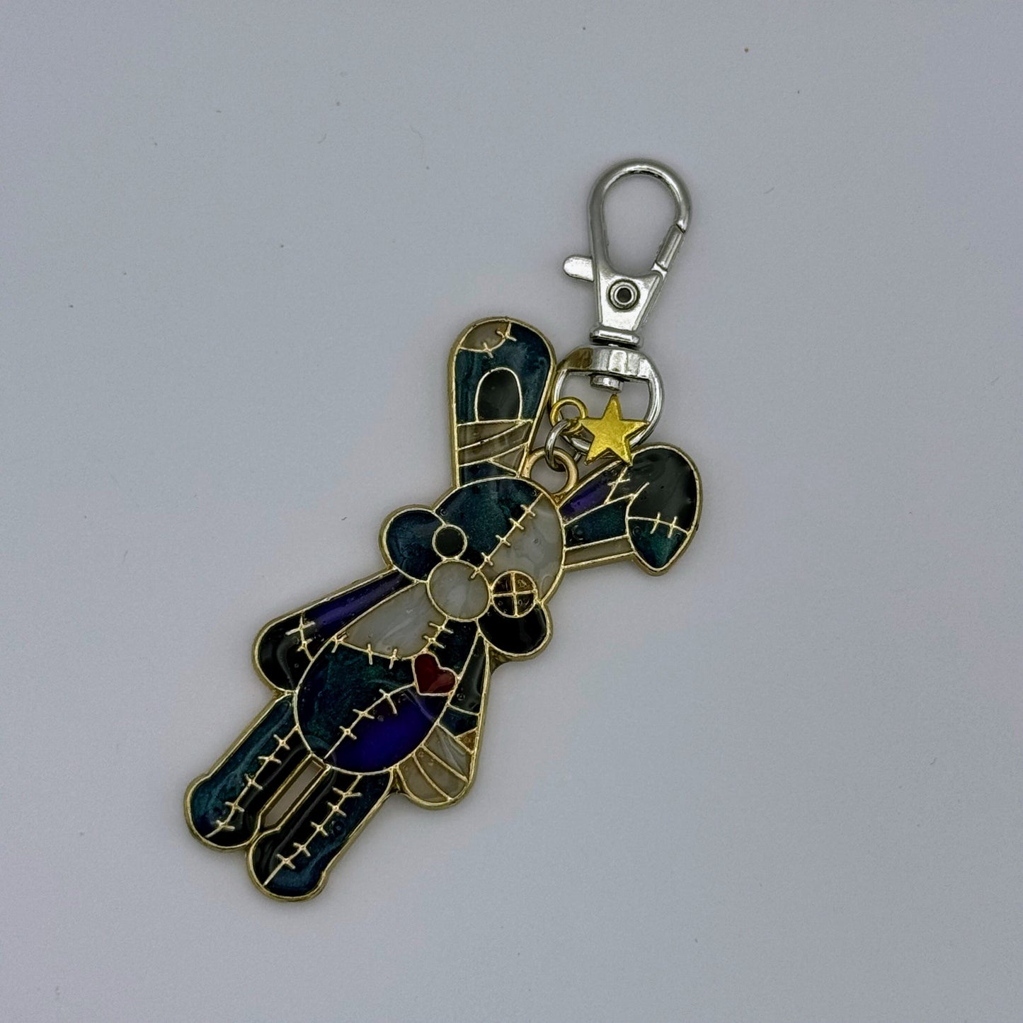 <18118>Patched rabbit keychain (pearlblue)