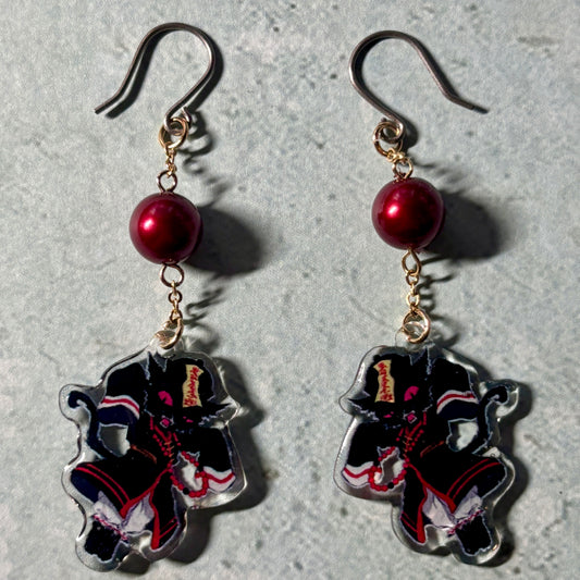 <24033>Jiangshi black cat earrings