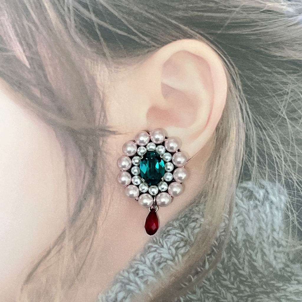 <13026>Pretentious lady's earrings（Pink×Green）