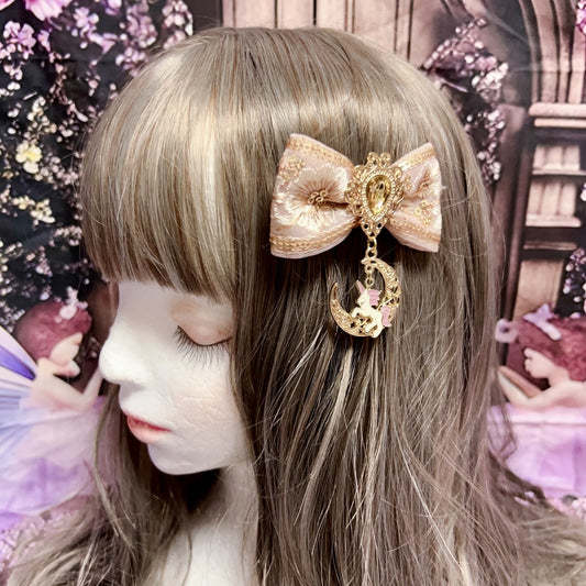 <30022>ribbon＆key hair clip(pink moon)