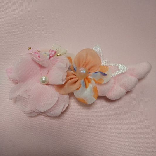 <35057>Flower hair clip with wings (orange & pink)3