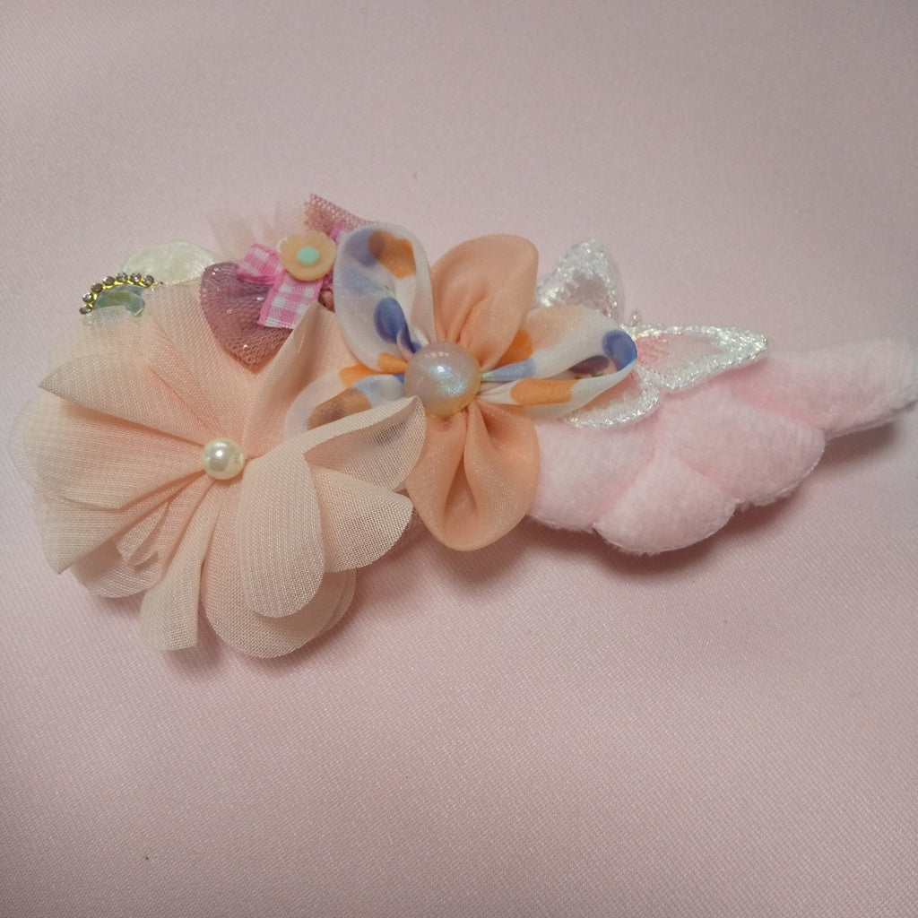 <35056>Flower hair clip with wings (orange & pink)2