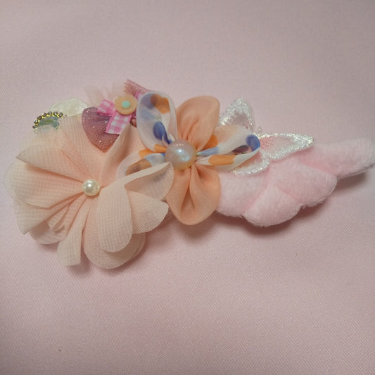 <35056>Flower hair clip with wings (orange & pink)2