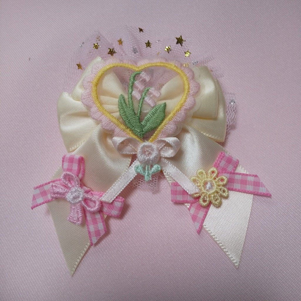 <35063>Flower ribbon brooch (pink)