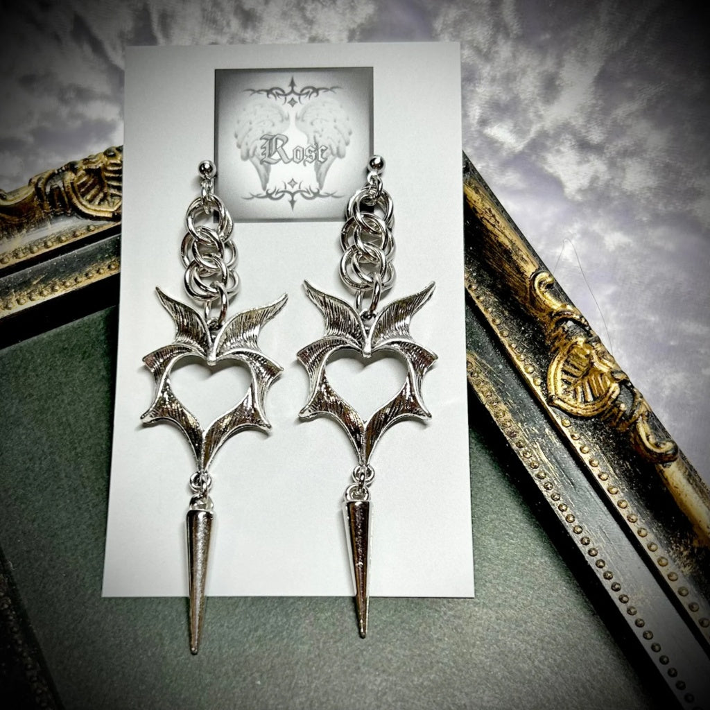 <01011>wing heart earring(silver)