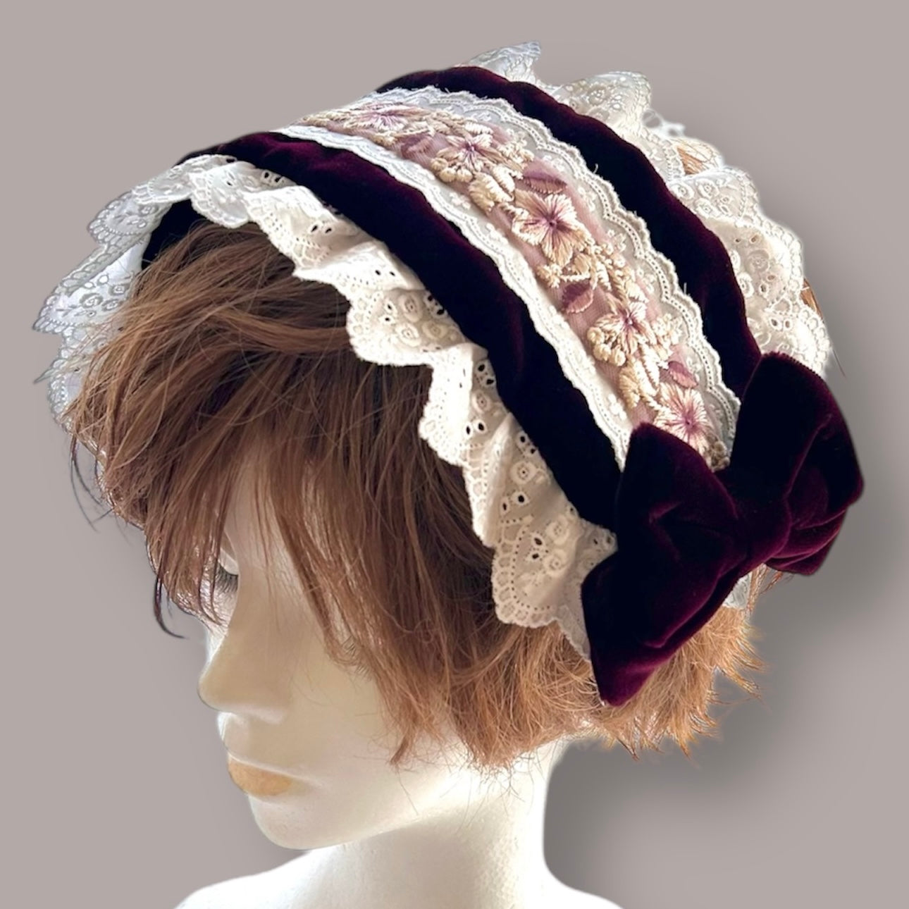 <03023>Headdress: Velvet fabric (Bordeaux)