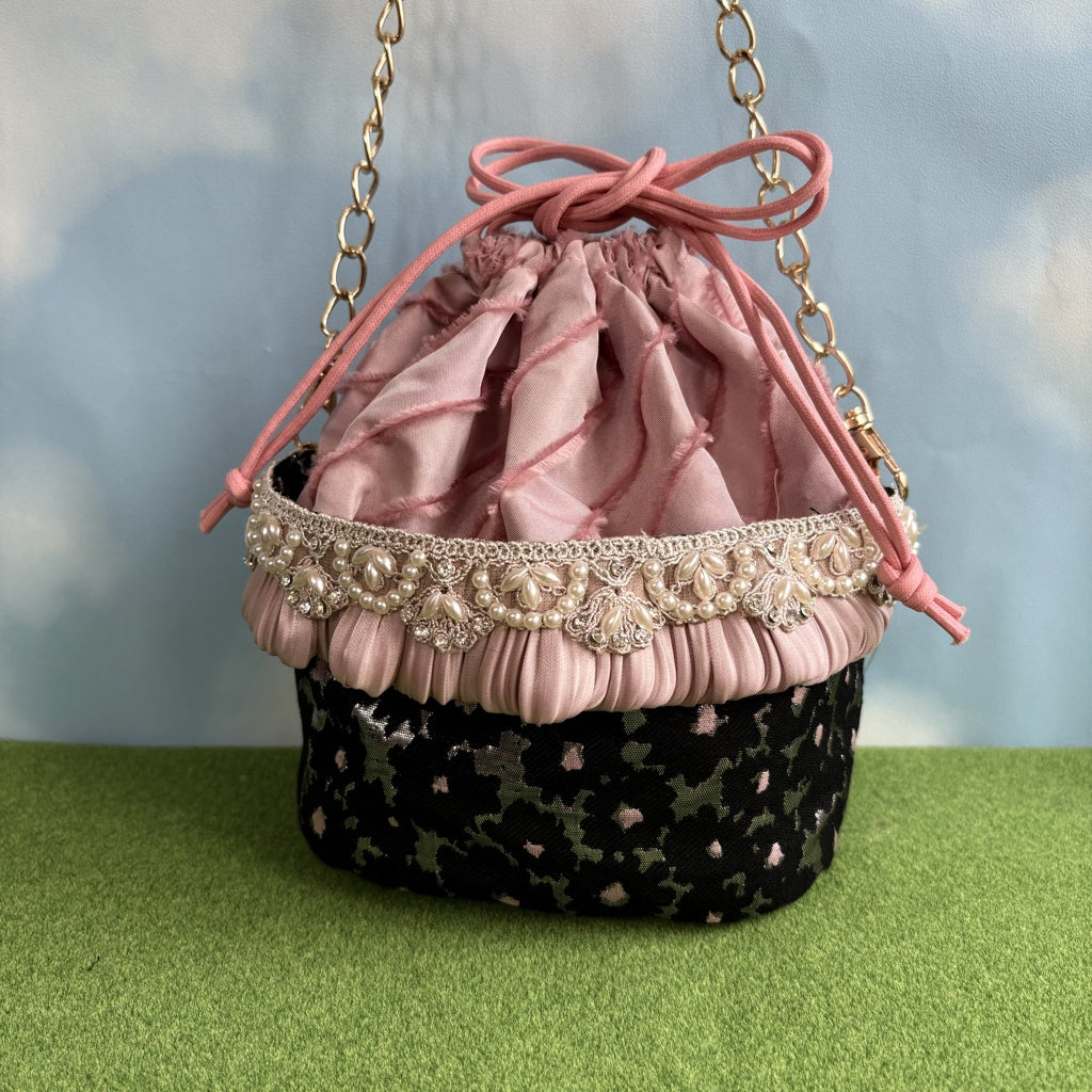 <29014>cup cream bag(pink black)