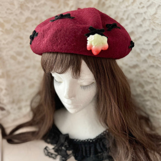 <25055>Beret Wine Red