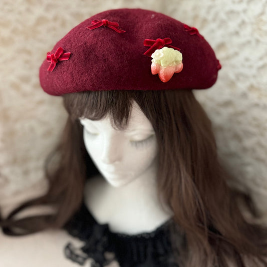 <25053>Beret Wine Red