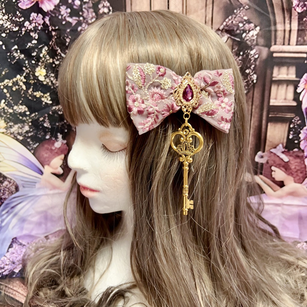 <30018>ribbon＆key hair clip(purple)