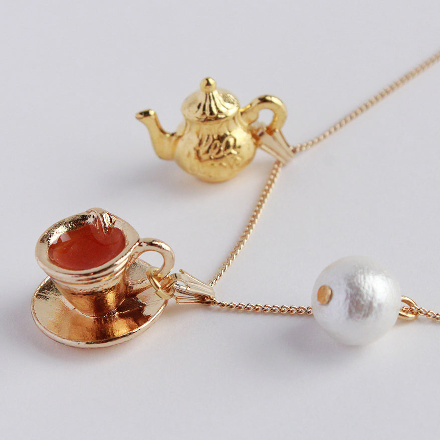 <12047>Teacup ＆ teapot pearl necklace G