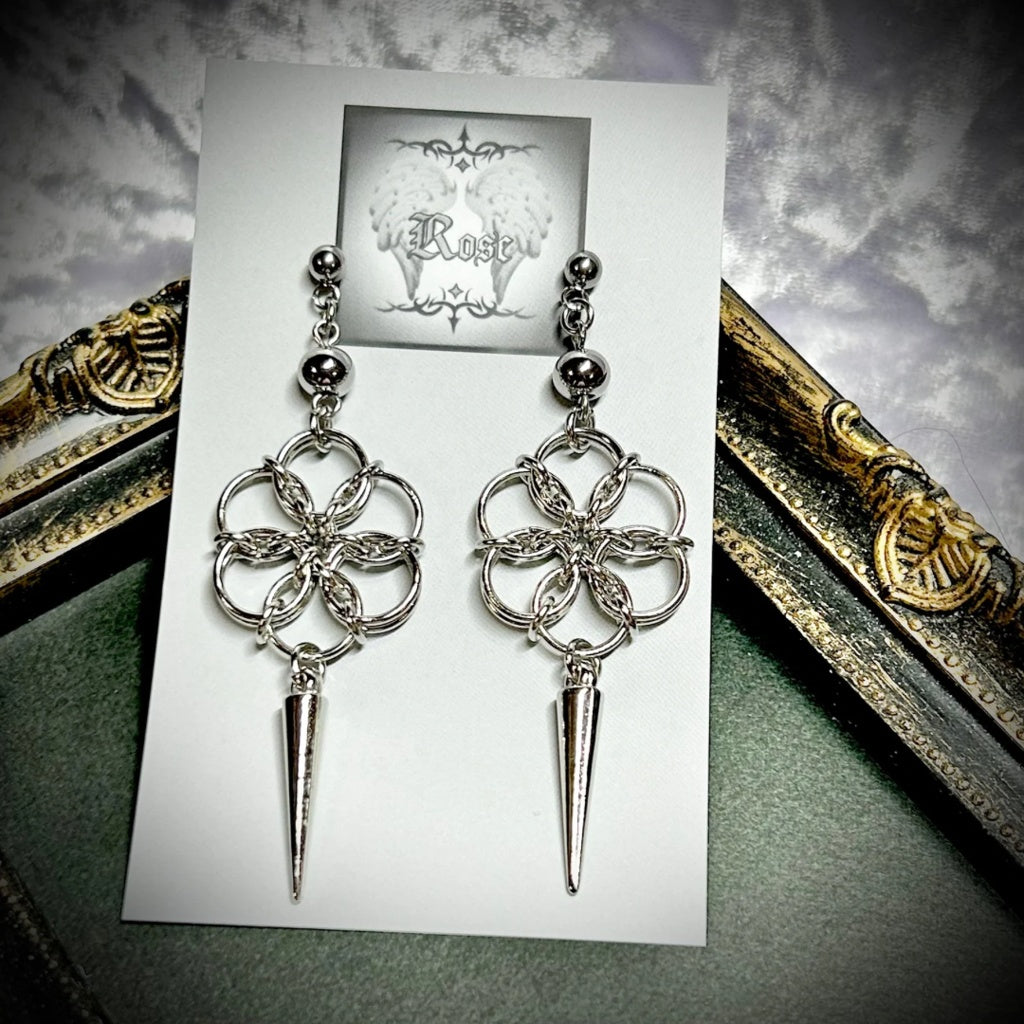 <01015>flower chain earring(silver)