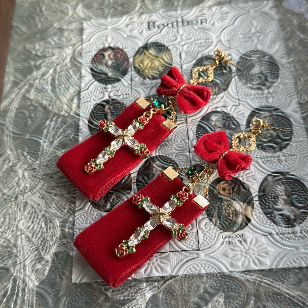 <08009> Rococo tapestry earrings (red)