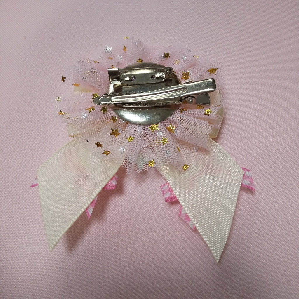 <35063>Flower ribbon brooch (pink)