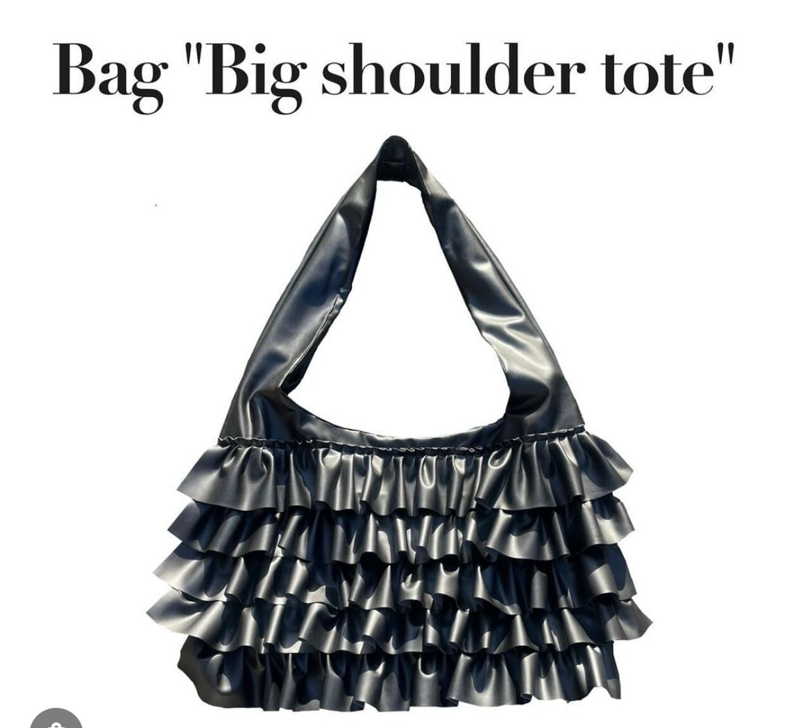 <32005>Big shoulder tote Black