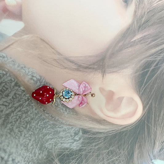 <13034>Liz's favorite strawberry clip-on earrings（Pink×Lt. Sapphire×Red Strawberry）