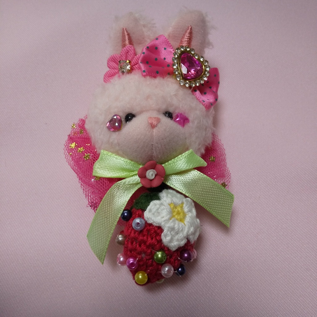 <35032>Rabbit strawberry hair tie (dark pink)