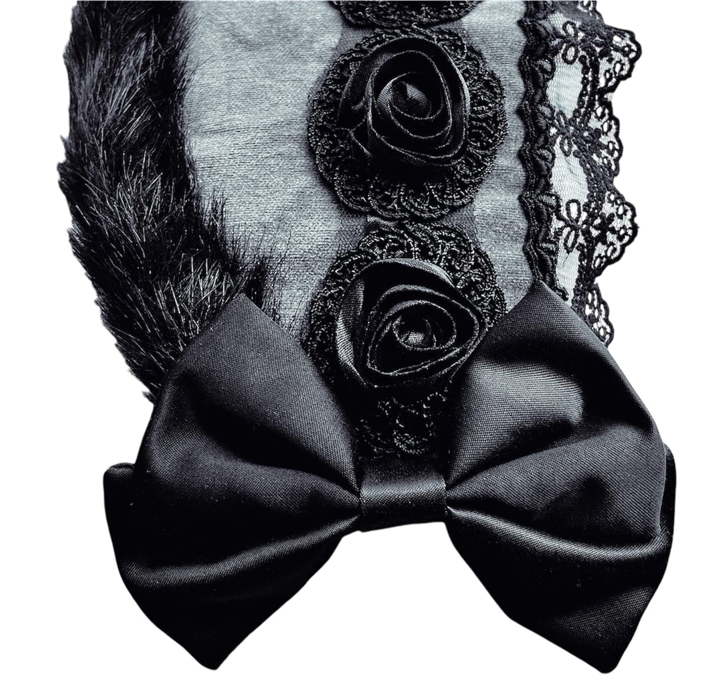 <03008>Headdress: Velveteen fabric with eco fur (Dark gray)