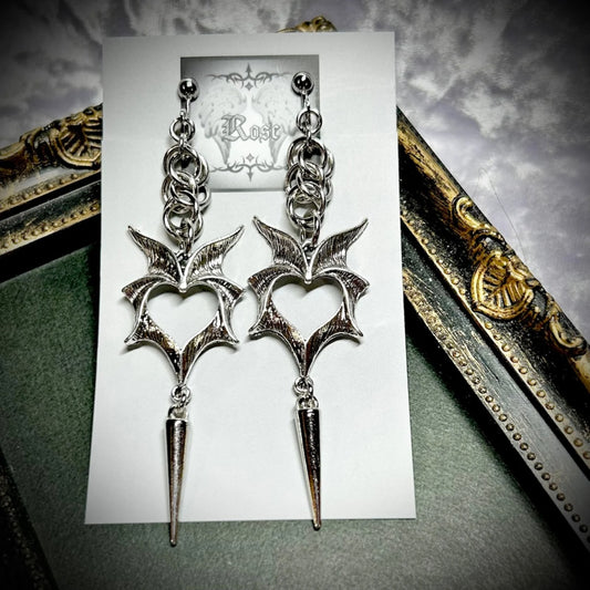 <01013>wing heart earclip(silver)