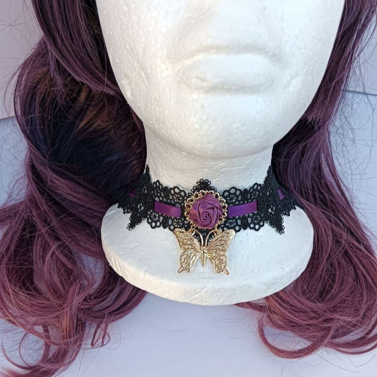 <09009>Mini rose ribbon choker(purple)