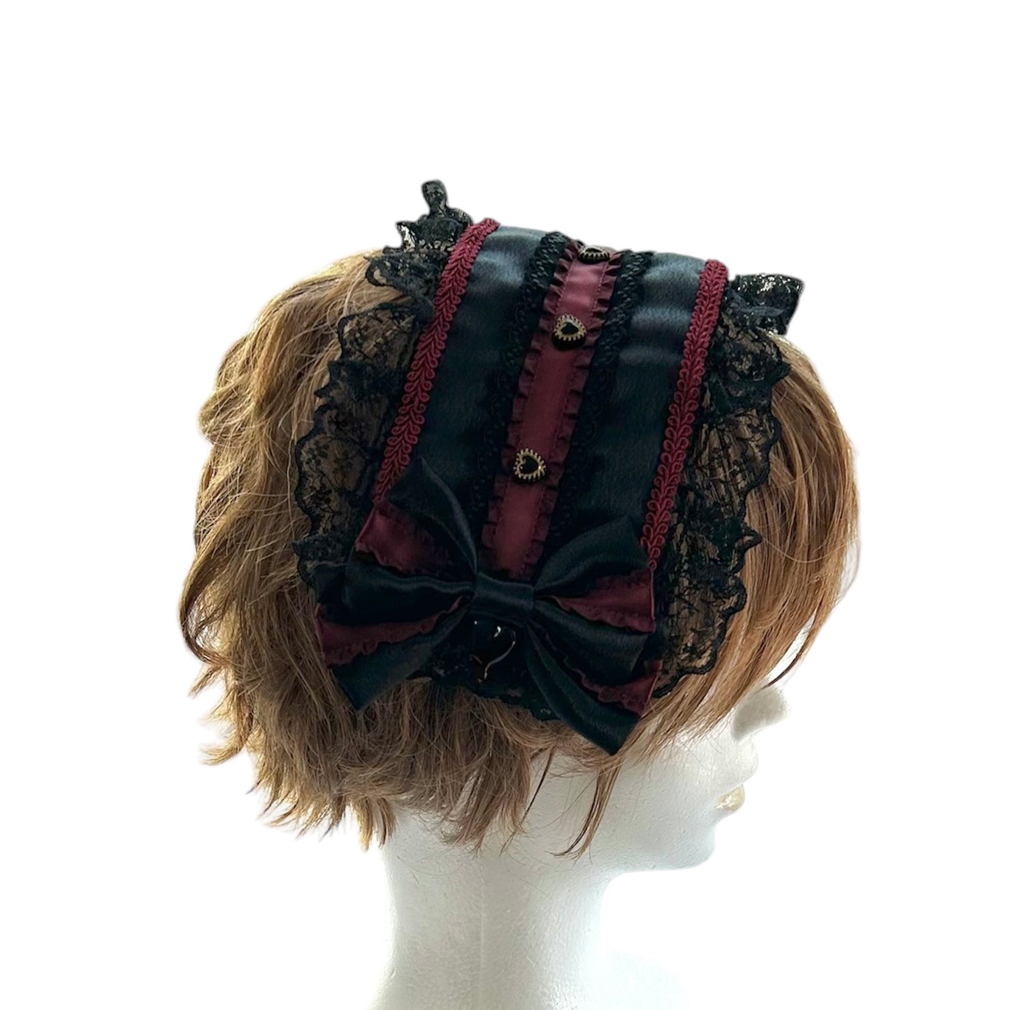 <03018>Headdress: Satin fabric (Black and Bordeaux)