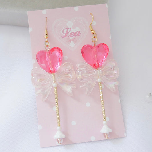 <15033>Fairy princess magic stick pierced earrings (pink×ribbon)