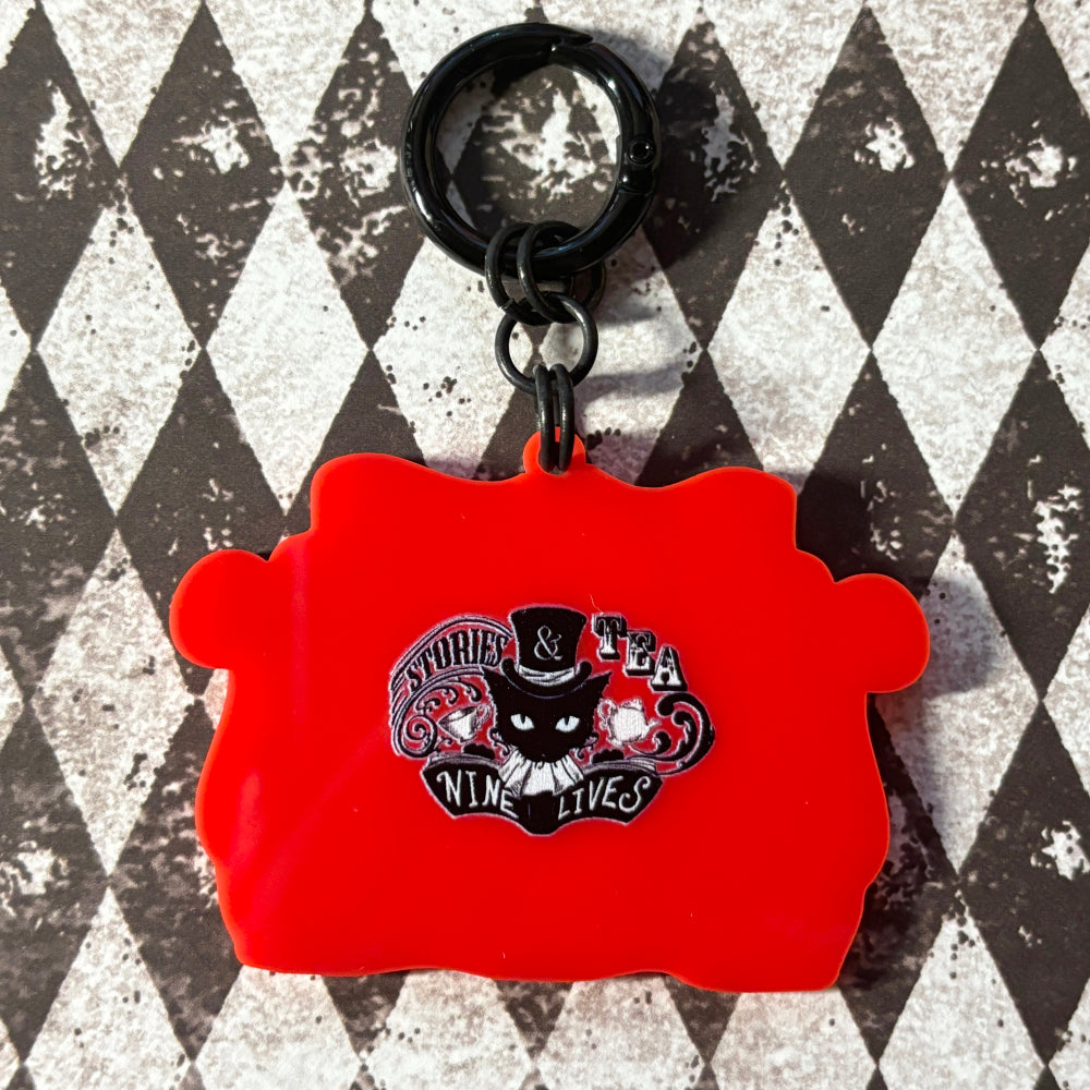 <24019>Black Cat and Tea Cup key ring