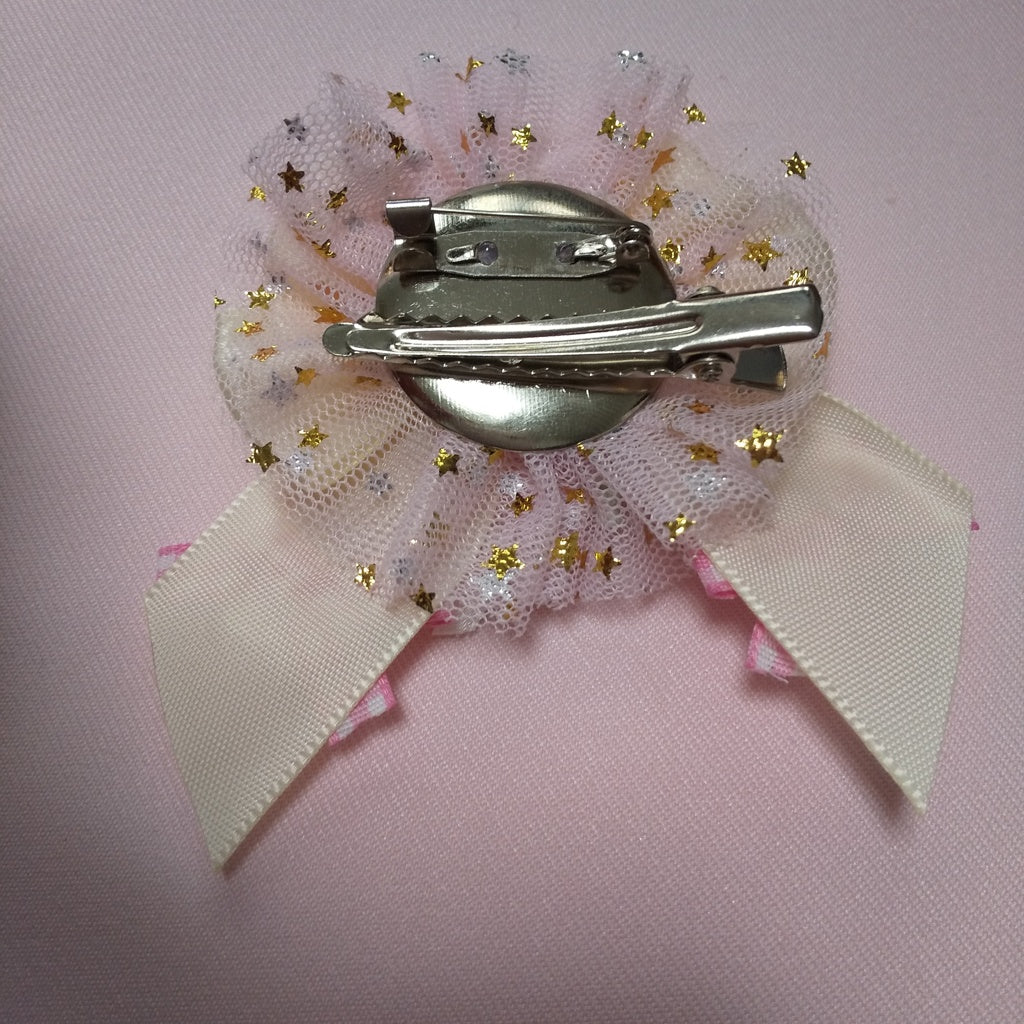 <35064>Flower ribbon brooch (white)