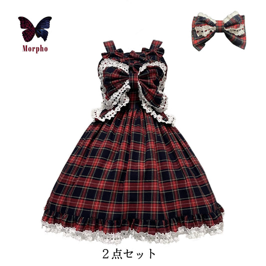 <32001>Tartan check Lolita"Red set