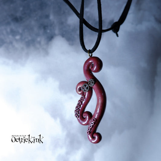 <22031>KRAKEN Hollow Leather necklace （Steam Crimson）